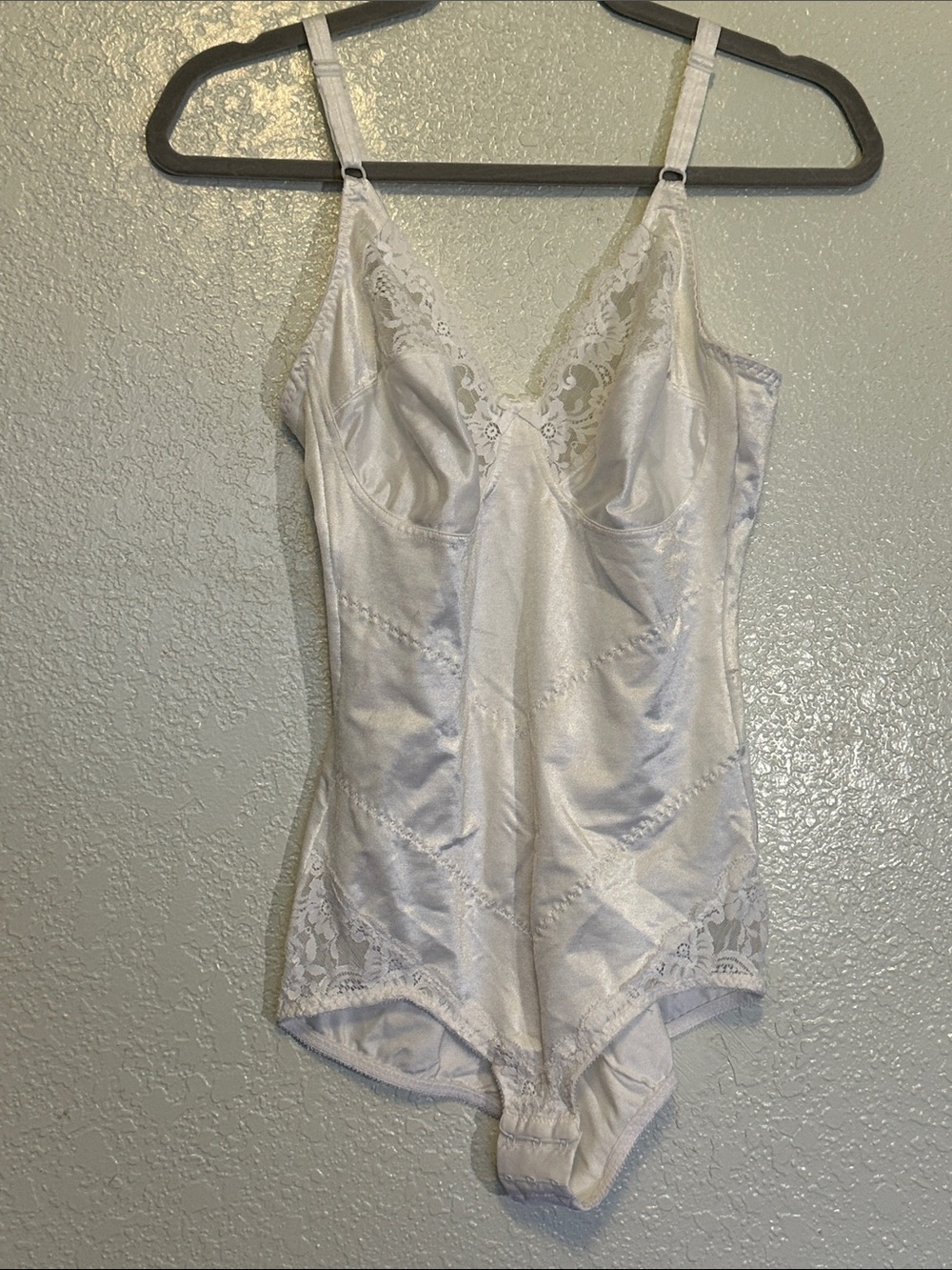 Trendsetters Satin Lace Trim Bodysuit Chemise White 38 D
